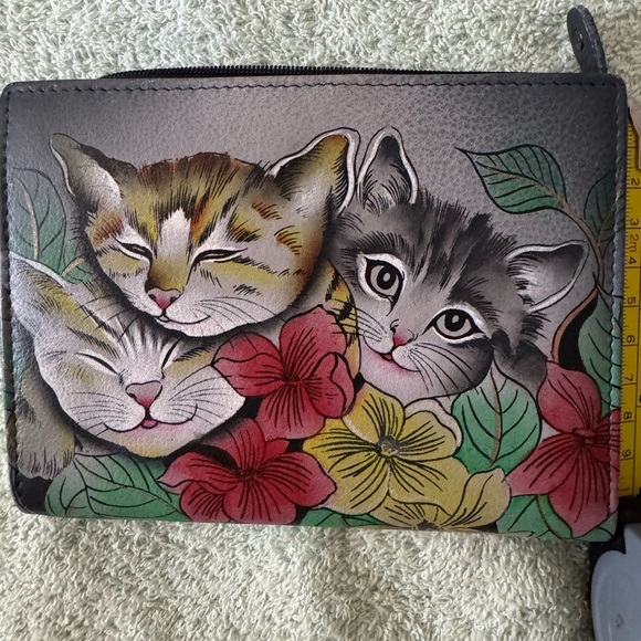 Anuschka Handbags - Anuschka cat leather wallet Print with Floral Design- Pre-loved EUC - Leather